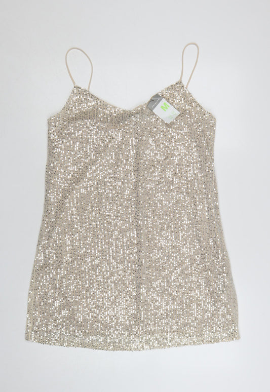Primark Women Silver Sequin Slip Dress Size 10 Party Cocktail