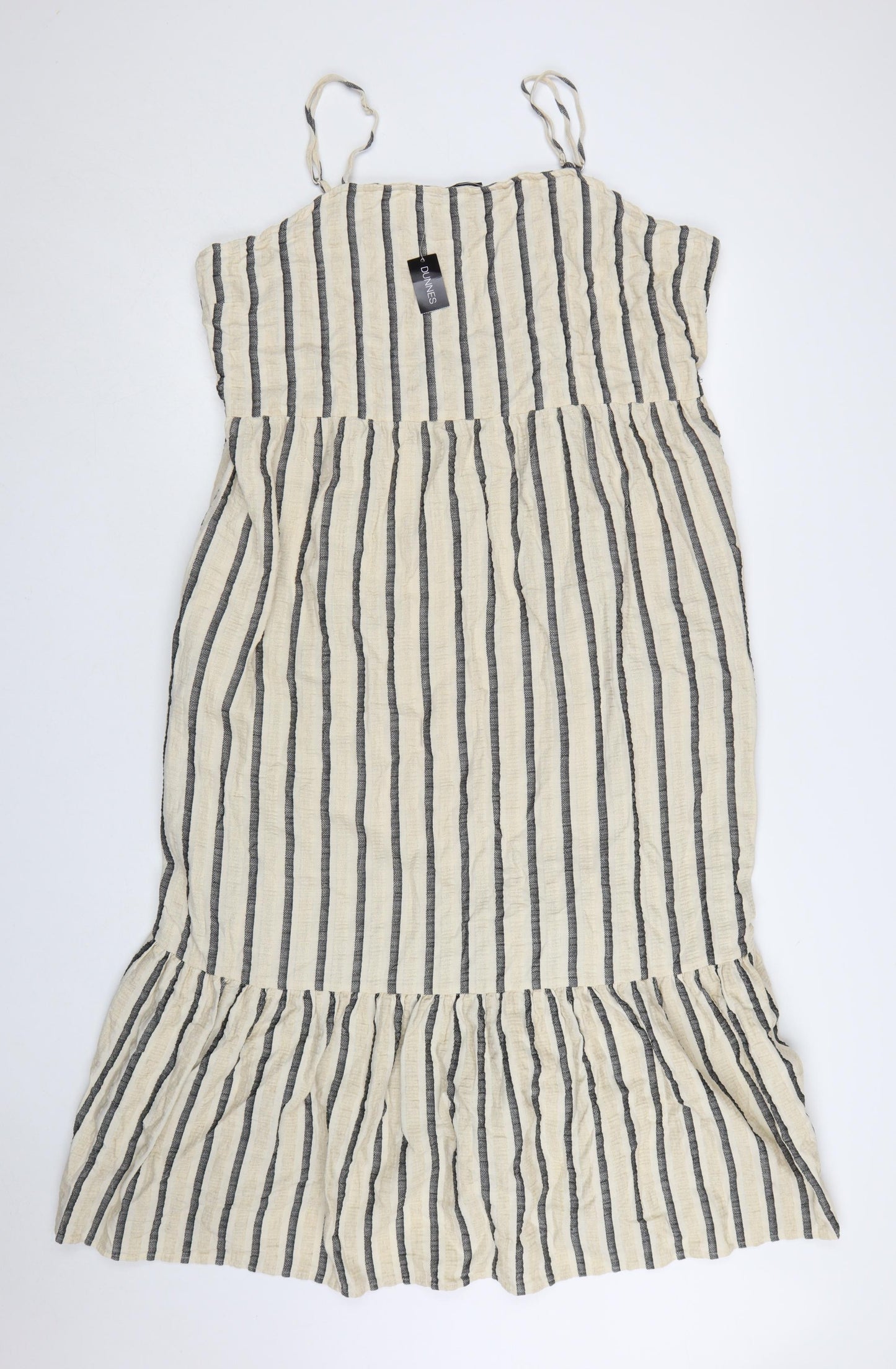 Dunnes Women Beige Striped Cotton Linen Plus Size 22 Sleeveless Slip Dress