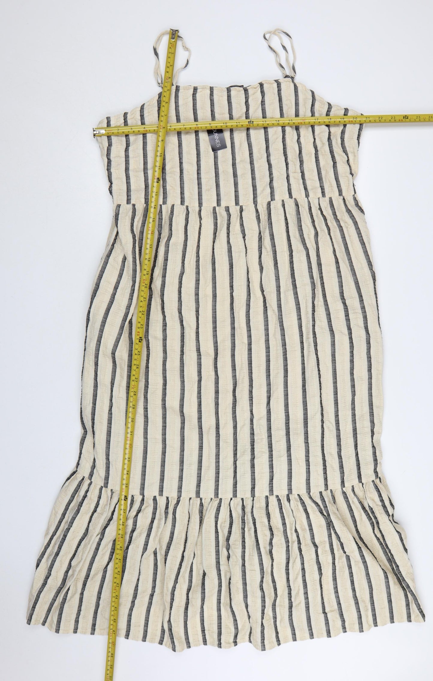 Dunnes Women Beige Striped Cotton Linen Plus Size 22 Sleeveless Slip Dress