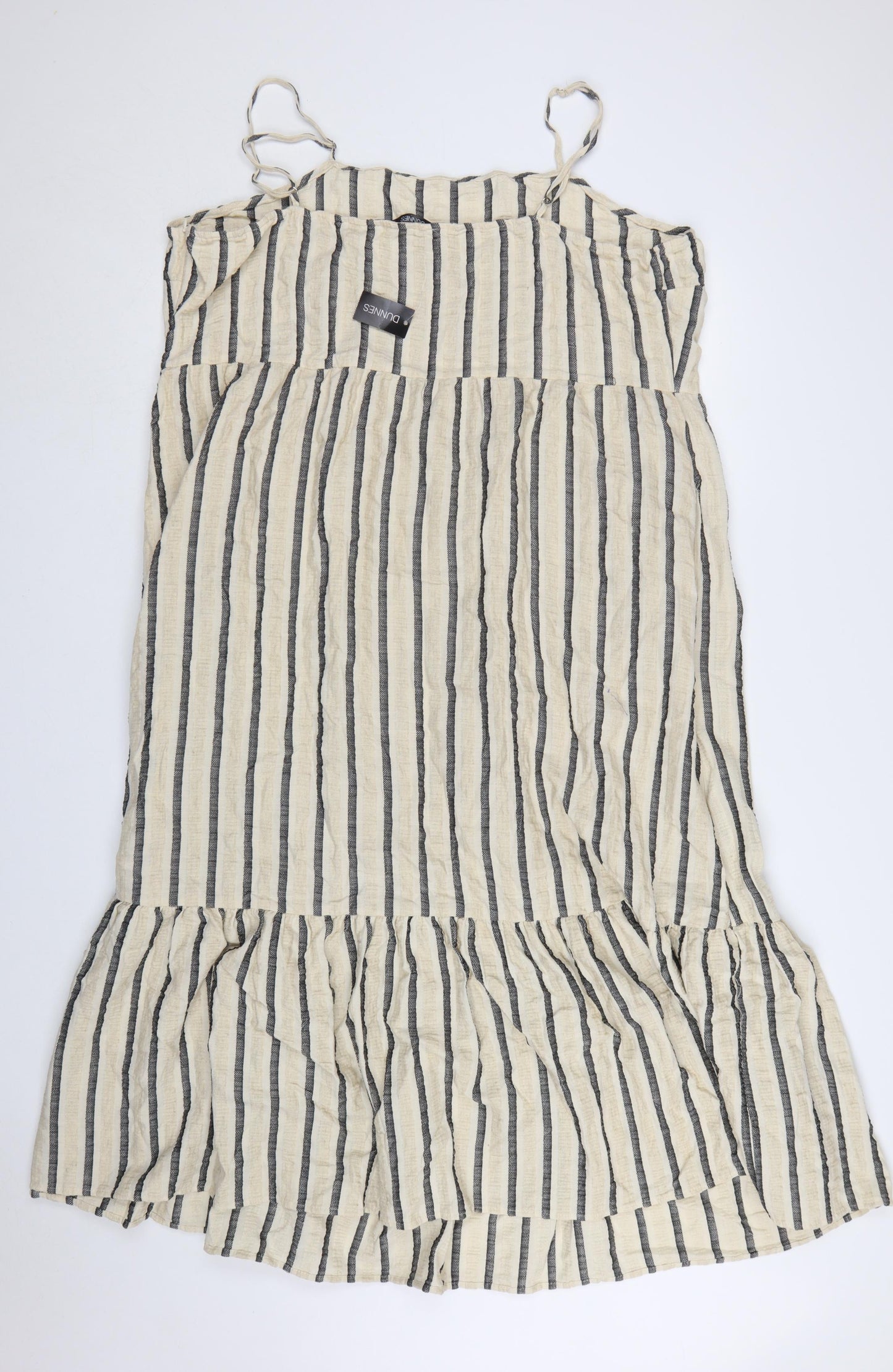 Dunnes Women Beige Striped Cotton Linen Plus Size 22 Sleeveless Slip Dress