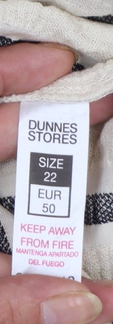 Dunnes Women Beige Striped Cotton Linen Plus Size 22 Sleeveless Slip Dress