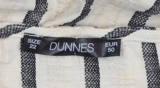 Dunnes Women Beige Striped Cotton Linen Plus Size 22 Sleeveless Slip Dress