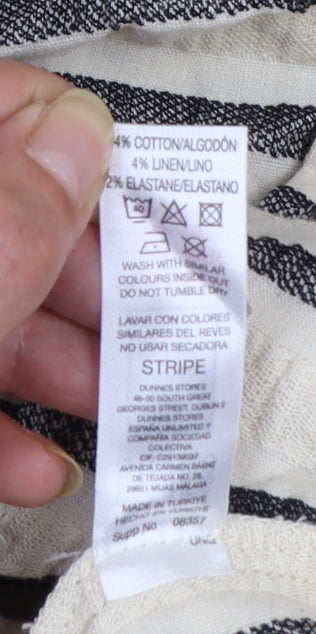 Dunnes Women Beige Striped Cotton Linen Plus Size 22 Sleeveless Slip Dress