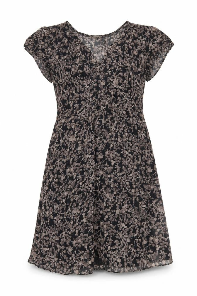 Kew Women Black Floral Silk V-Neck Shift Dress Size 14