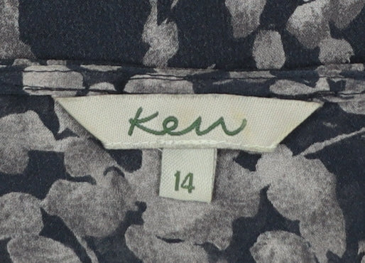 Kew Women Black Floral Silk V-Neck Shift Dress Size 14