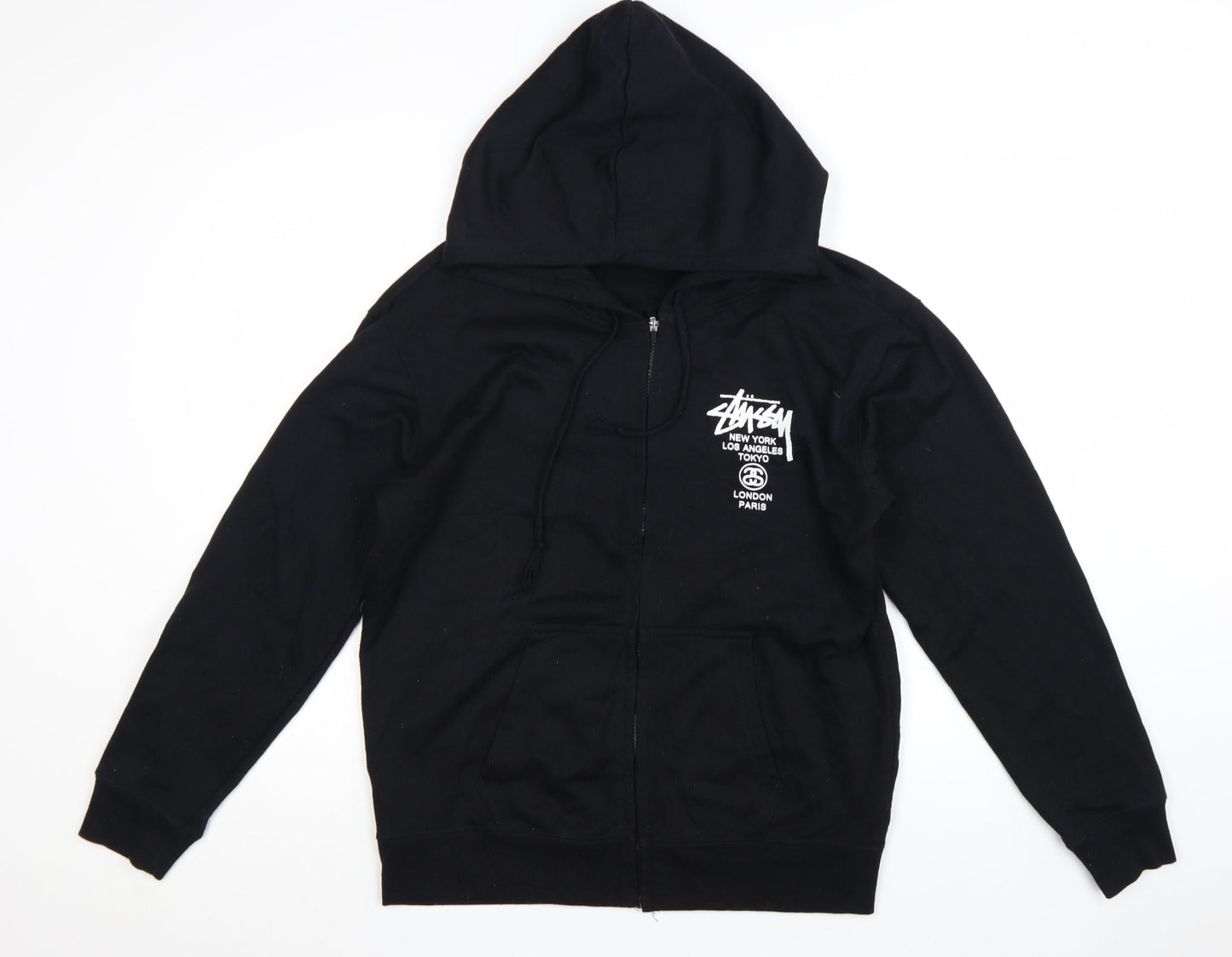 Stussy Men’s Black XL Full Zip Hoodie with Logo Graphic