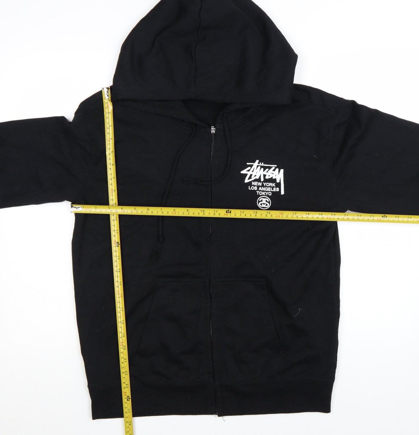 Stussy Men’s Black XL Full Zip Hoodie with Logo Graphic