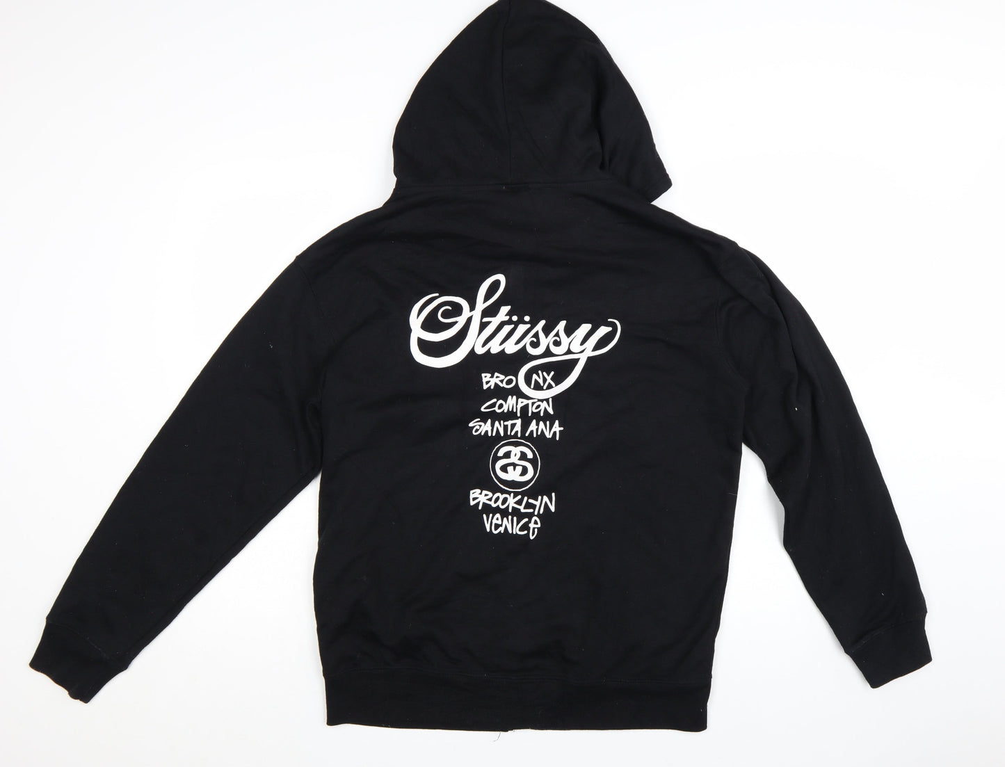 Stussy Men’s Black XL Full Zip Hoodie with Logo Graphic