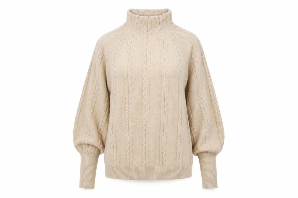 Warehouse Womens Beige Cable-Knit Roll Neck Jumper Size 10