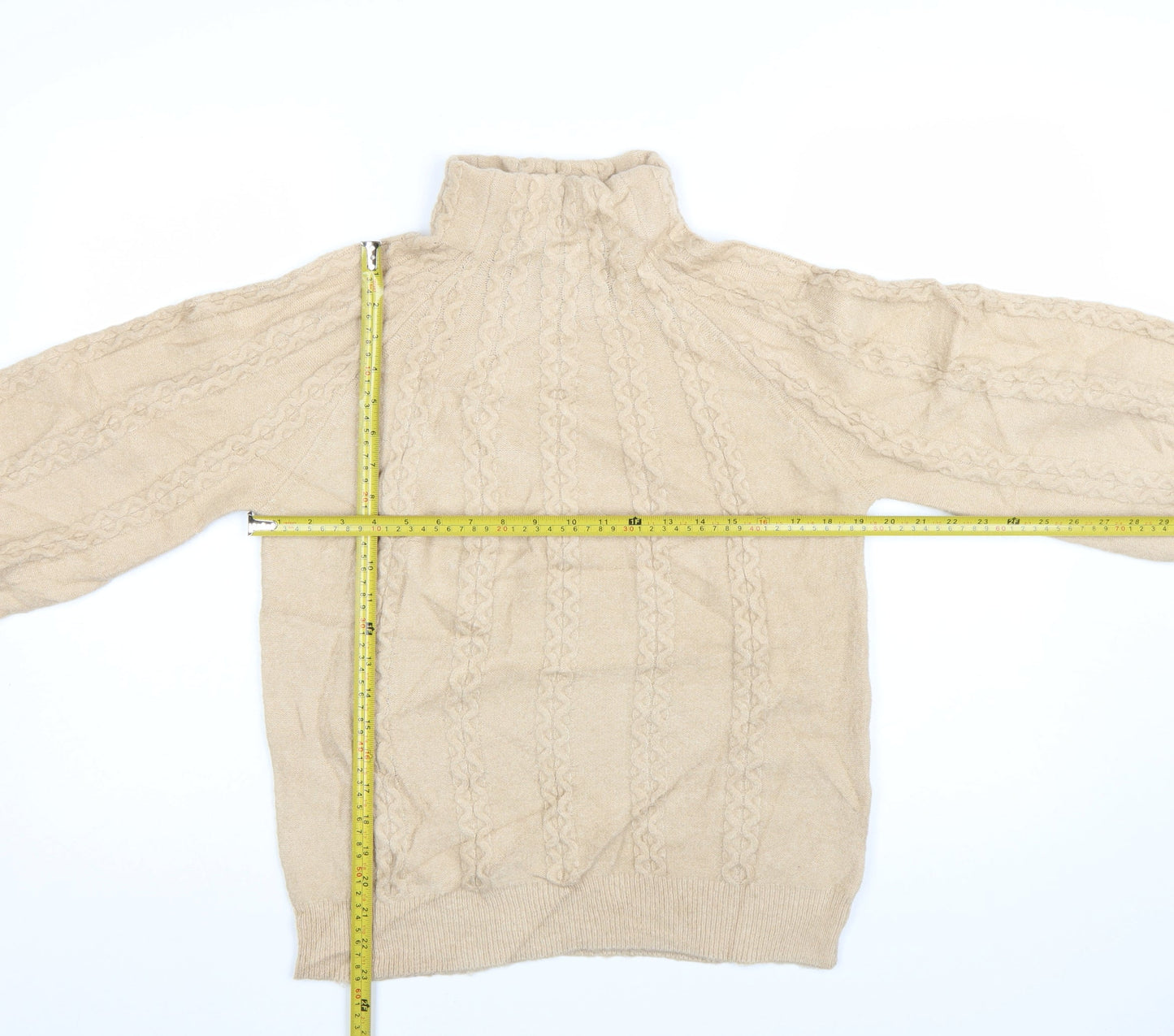 Warehouse Womens Beige Cable-Knit Roll Neck Jumper Size 10