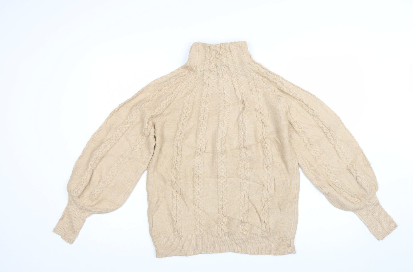 Warehouse Womens Beige Cable-Knit Roll Neck Jumper Size 10