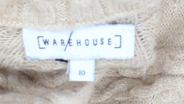 Warehouse Womens Beige Cable-Knit Roll Neck Jumper Size 10