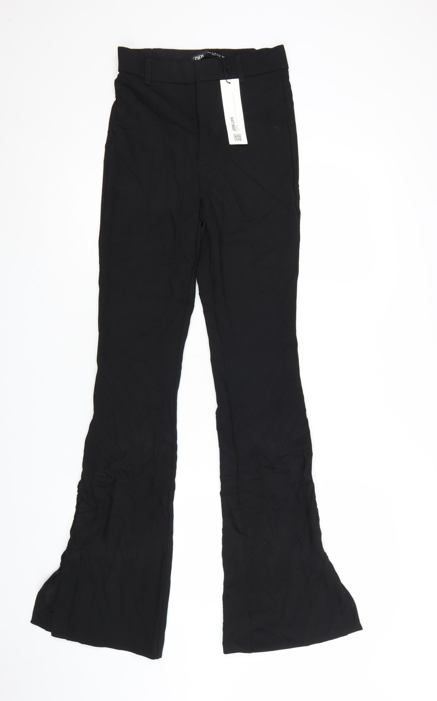 Zara Women Black XS Flared Trousers Polyester Blend
