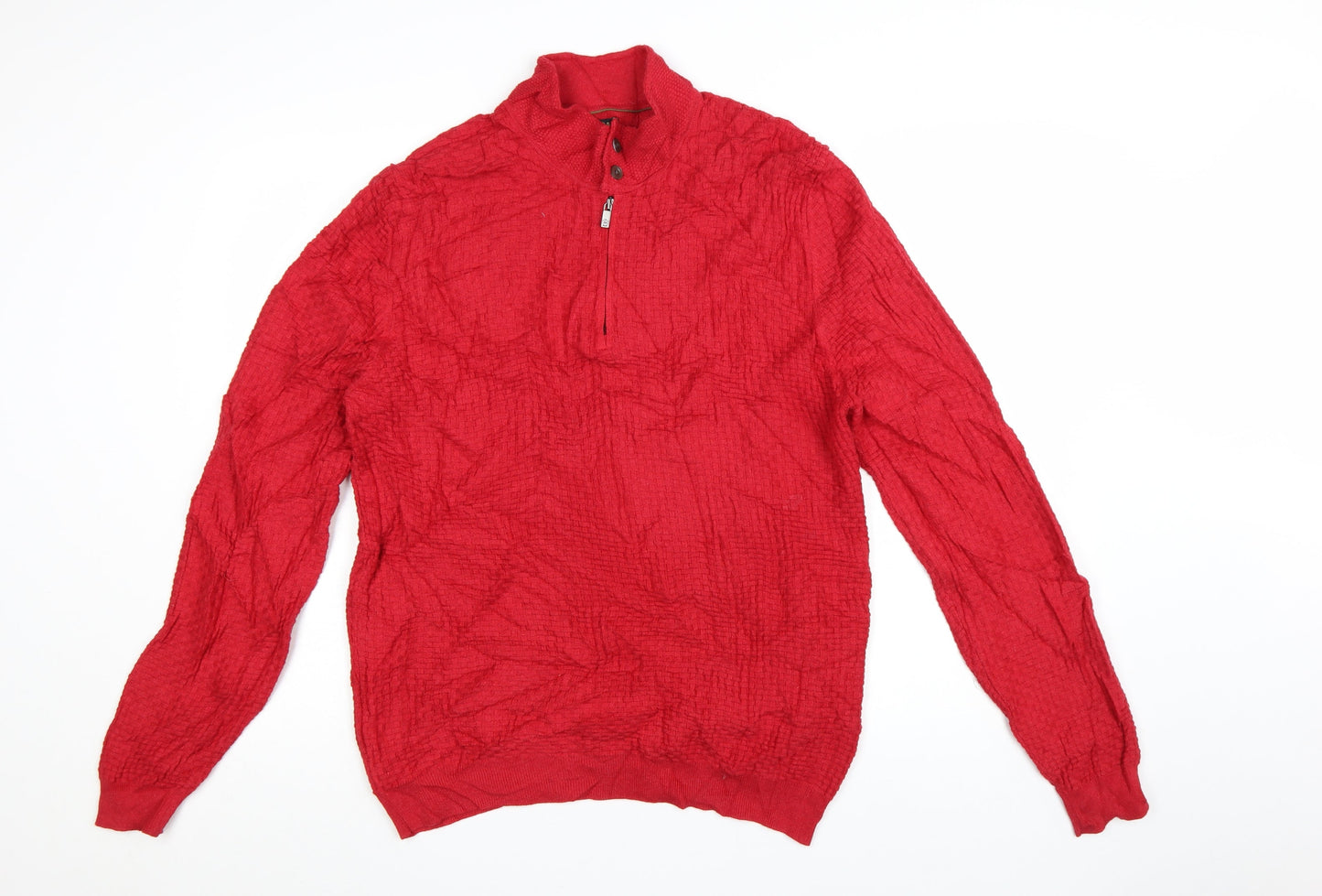 Massimo Dutti Men's Red XL 1/2 Zip Cotton Cashmere Jumper