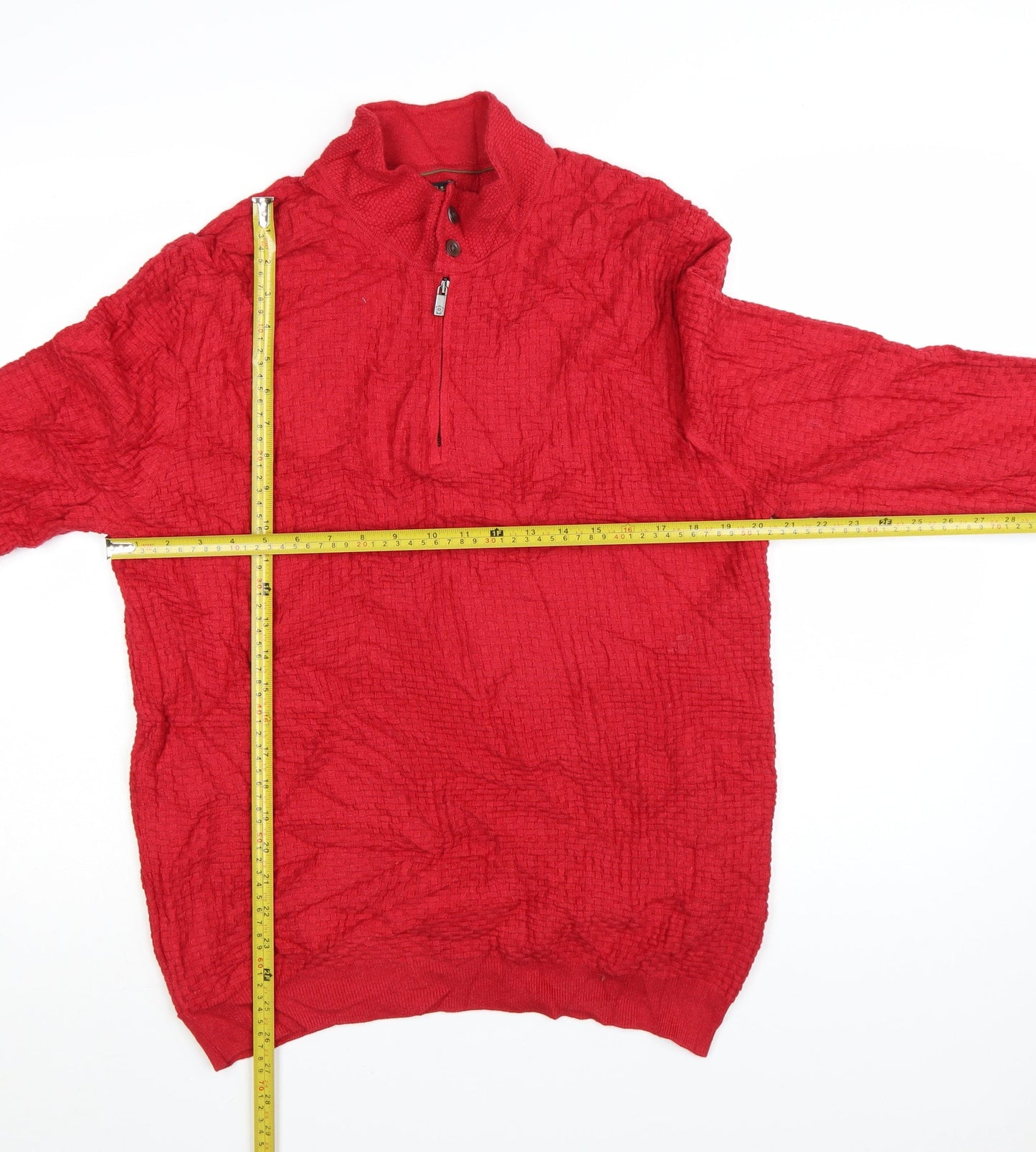 Massimo Dutti Men's Red XL 1/2 Zip Cotton Cashmere Jumper