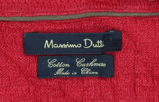 Massimo Dutti Men's Red XL 1/2 Zip Cotton Cashmere Jumper