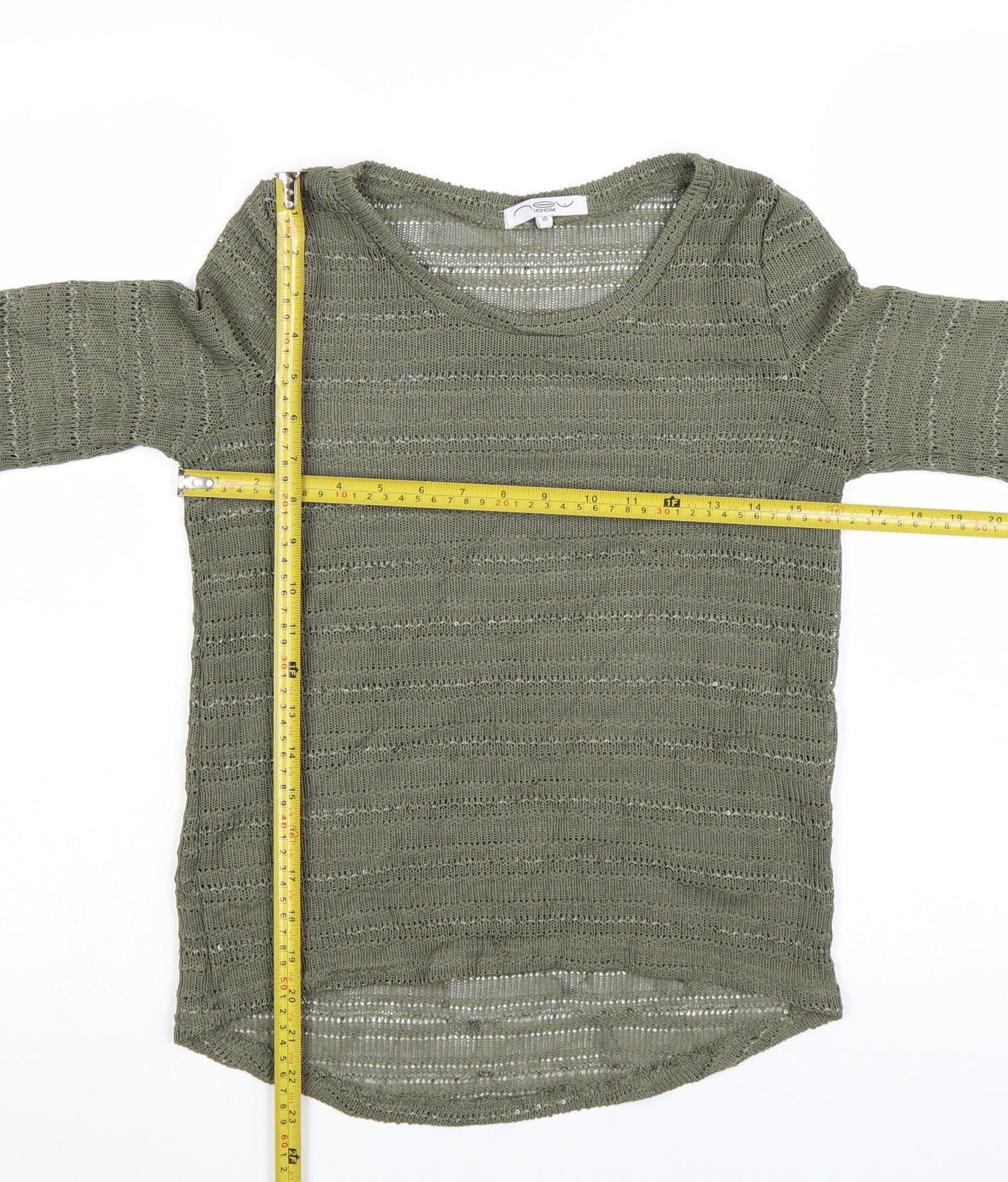 New Look Women’s Green Open-Knit 3/4 Sleeve Jumper Size 10