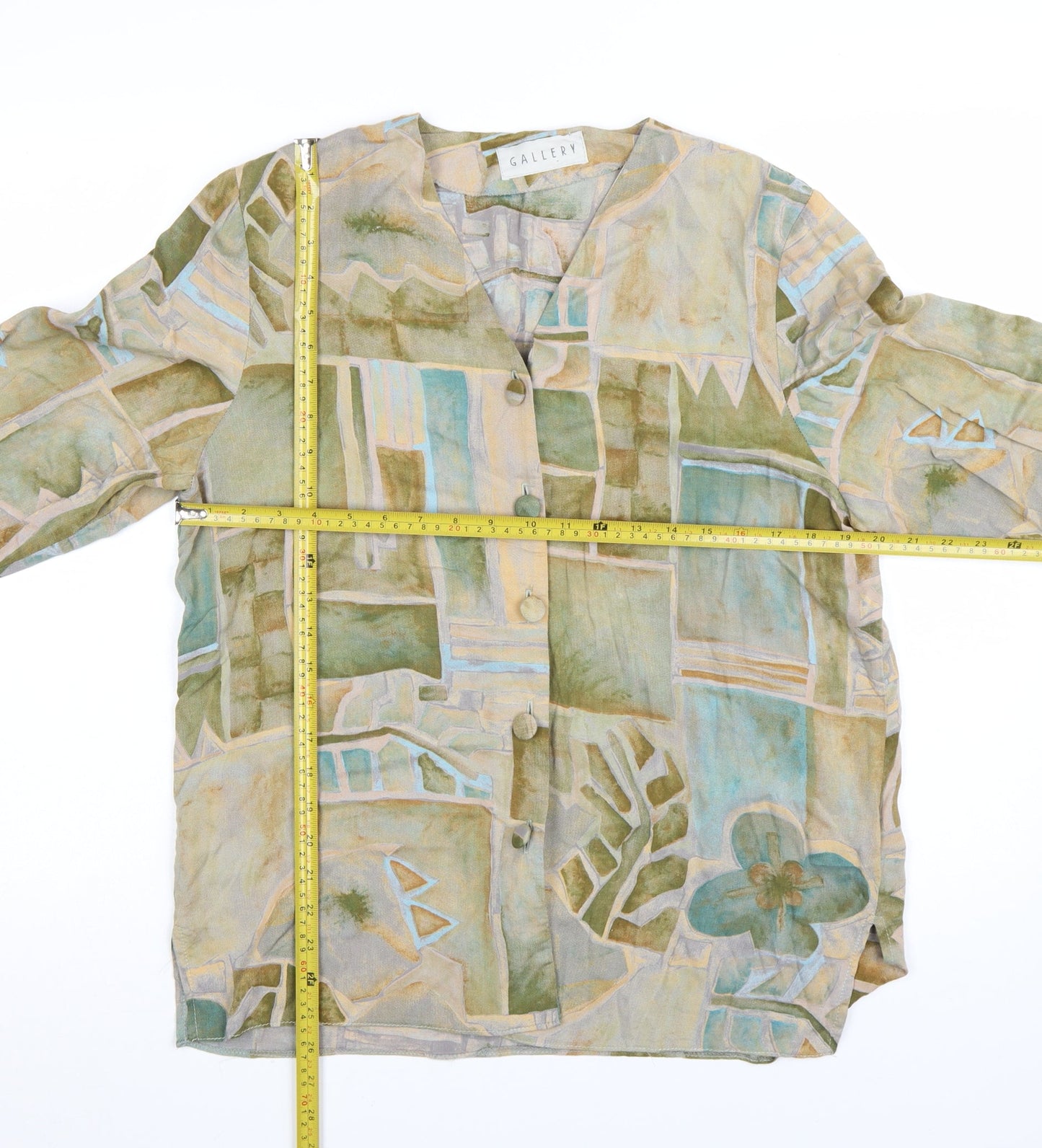 Gallery Women's Multicoloured Geometric V-Neck Tunic Blouse Size 12