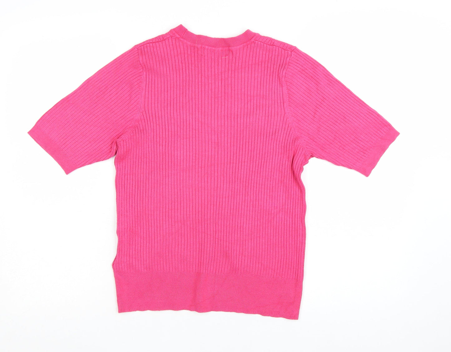 Marks and Spencer Women's Pink Ribbed Short Sleeve Knit Jumper Size 14