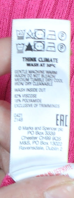 Marks and Spencer Women's Pink Ribbed Short Sleeve Knit Jumper Size 14