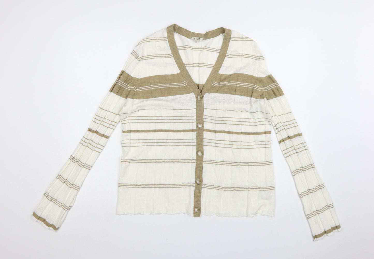 Jigsaw Women’s Beige Striped Linen Cotton V-Neck Cardigan XL