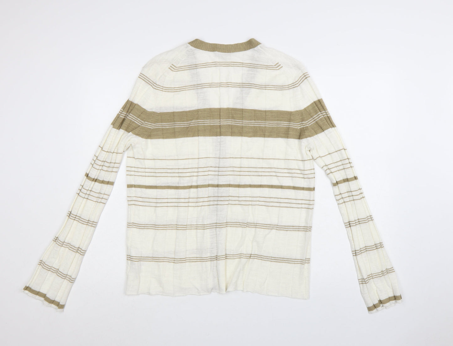 Jigsaw Women’s Beige Striped Linen Cotton V-Neck Cardigan XL