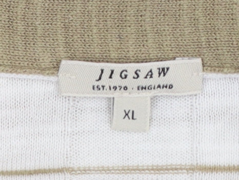 Jigsaw Women’s Beige Striped Linen Cotton V-Neck Cardigan XL