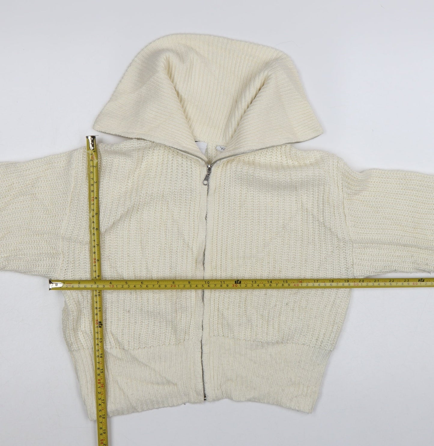 Collusion Womens Ivory Acrylic Chunky Knit Full Zip Jumper UK 8