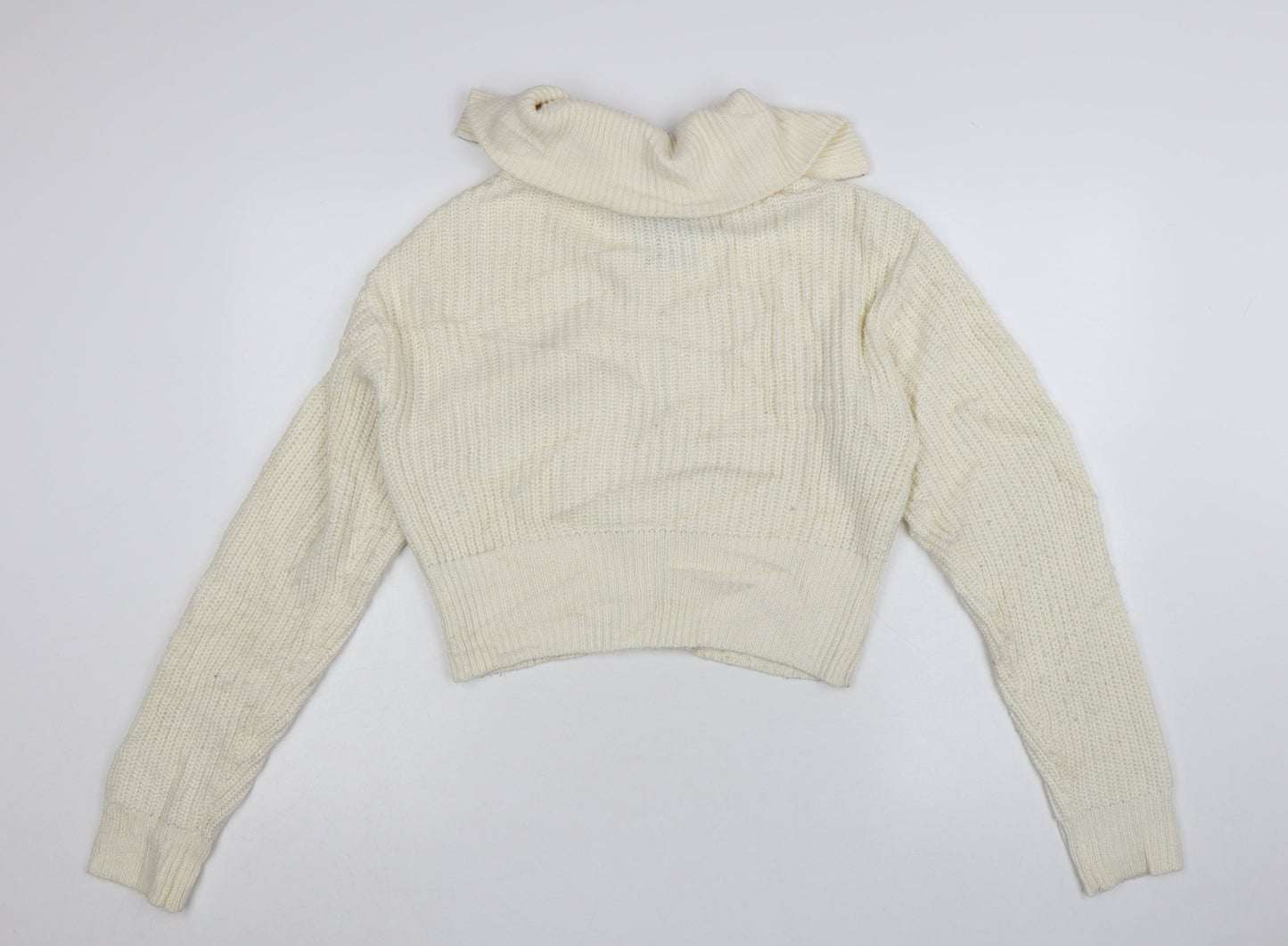 Collusion Womens Ivory Acrylic Chunky Knit Full Zip Jumper UK 8