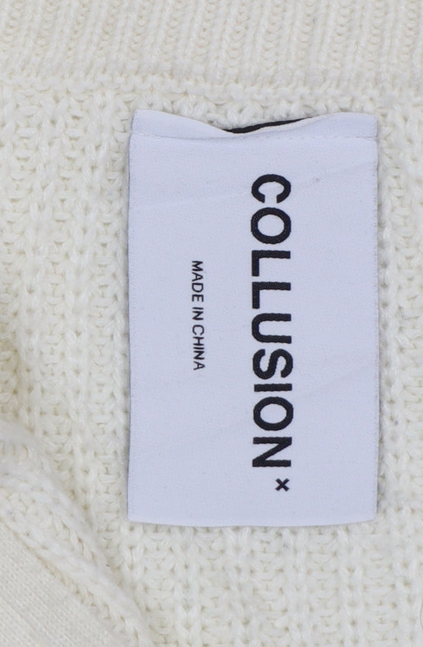 Collusion Womens Ivory Acrylic Chunky Knit Full Zip Jumper UK 8