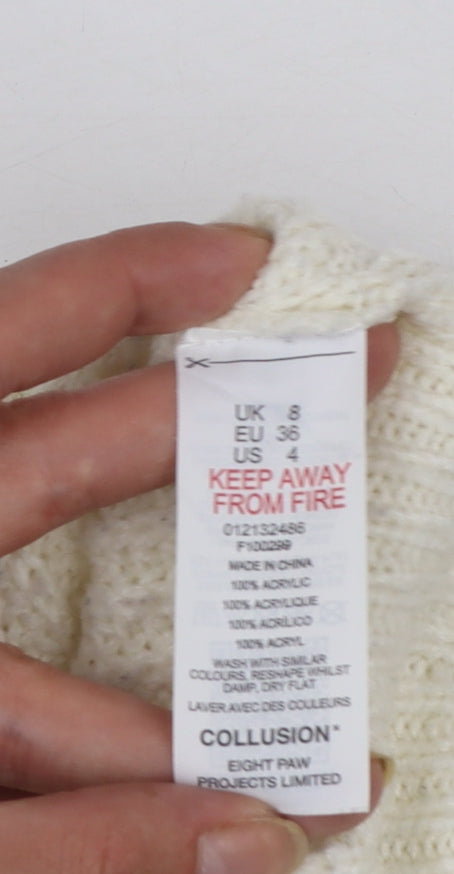 Collusion Womens Ivory Acrylic Chunky Knit Full Zip Jumper UK 8