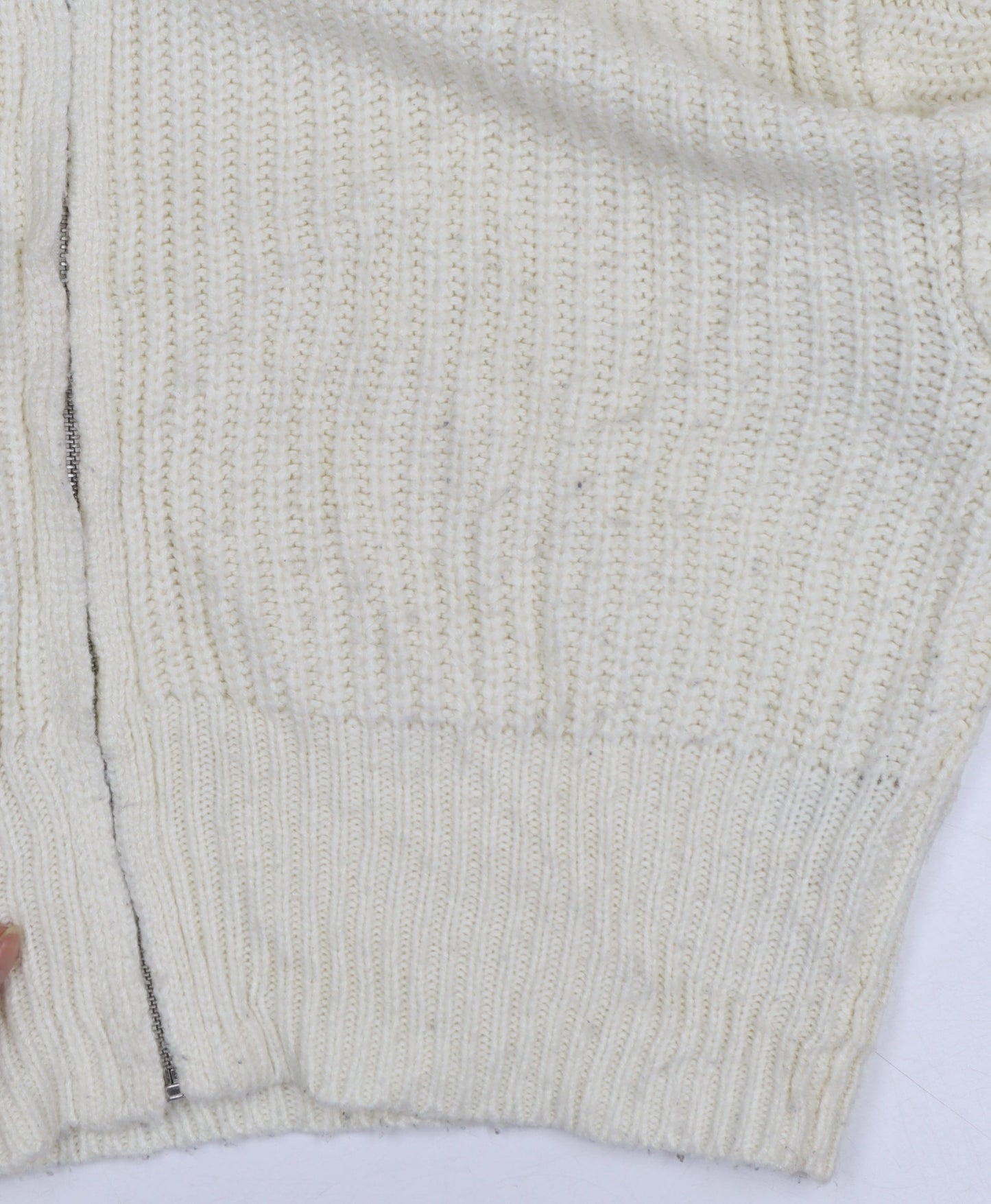 Collusion Womens Ivory Acrylic Chunky Knit Full Zip Jumper UK 8