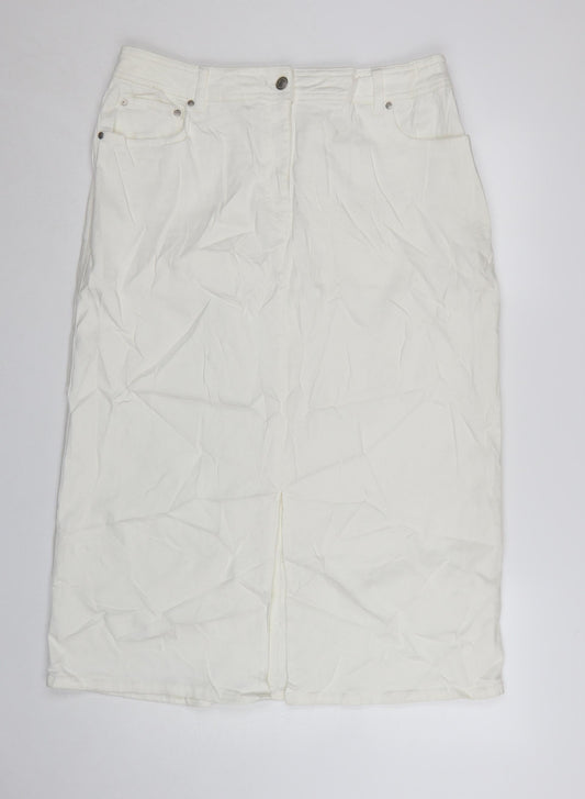Marks and Spencer Women’s White Cotton Blend Knee Length Pencil Skirt Size 18