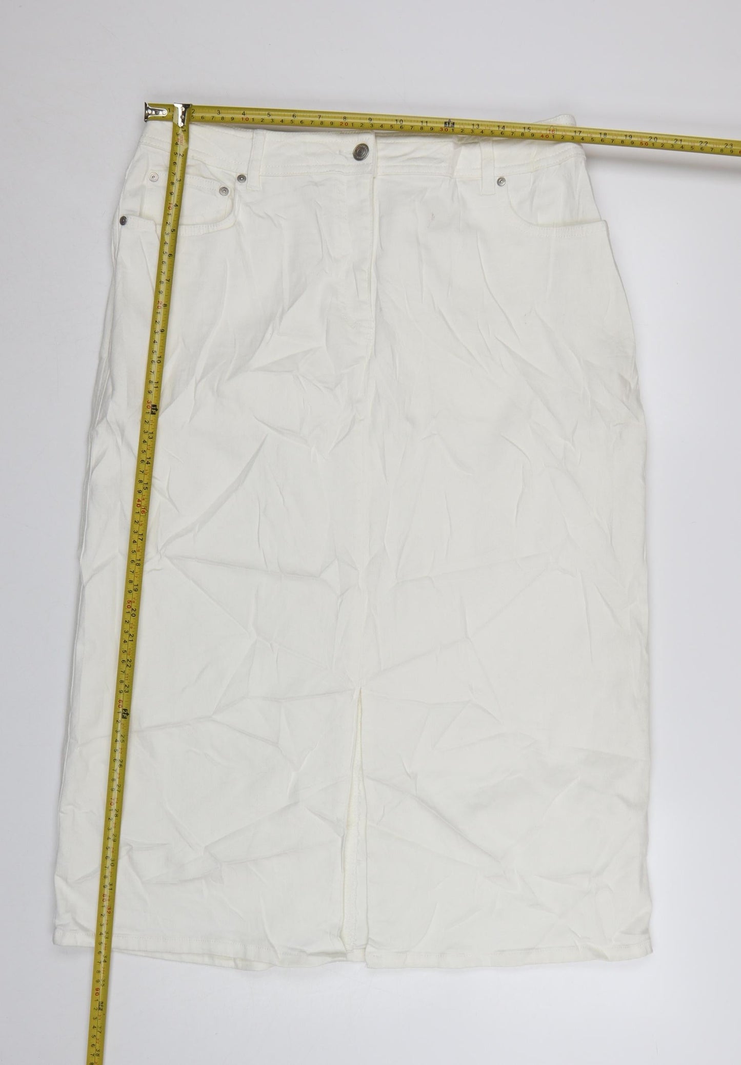 Marks and Spencer Women’s White Cotton Blend Knee Length Pencil Skirt Size 18