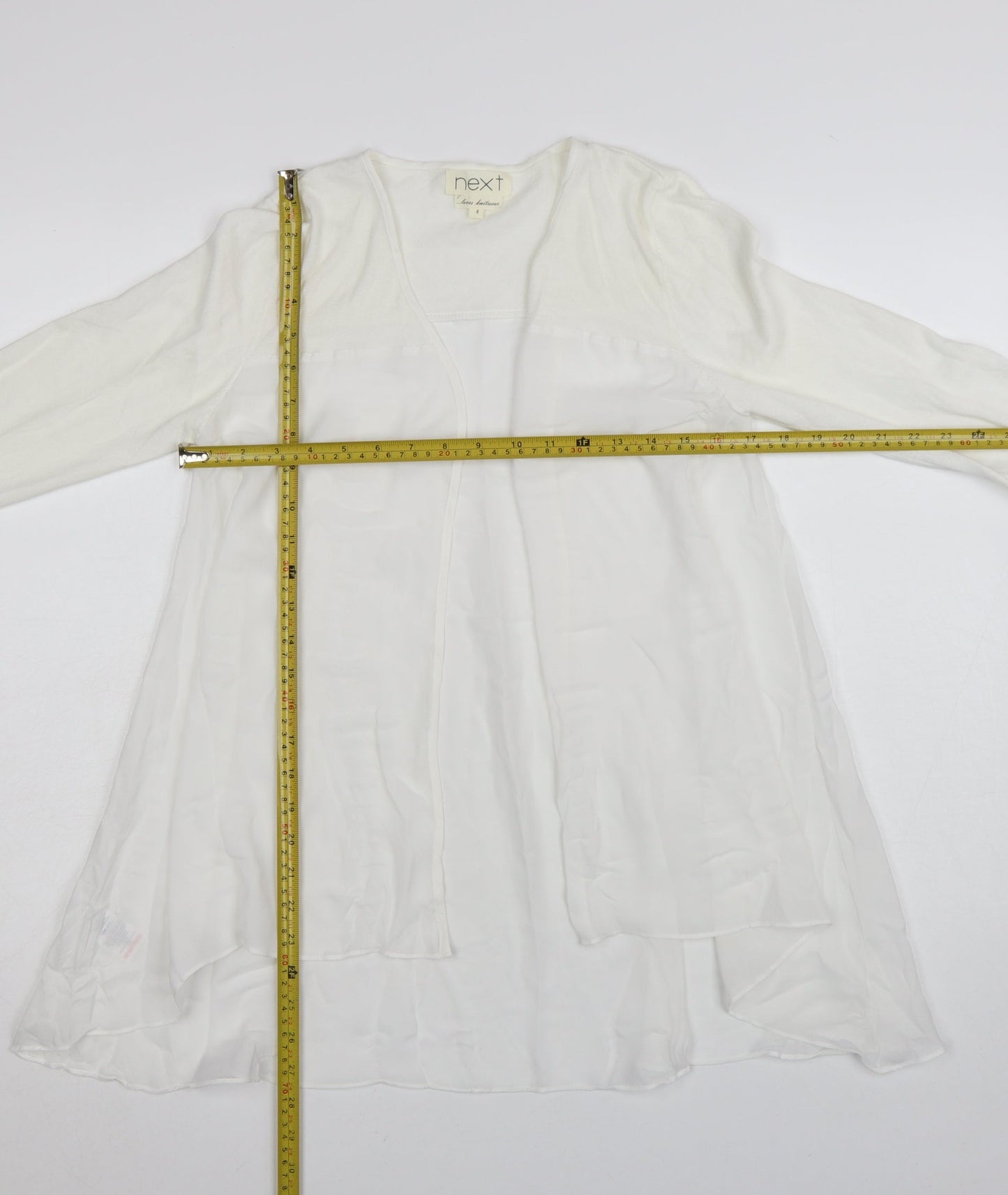 Next Women White Long Sleeve Tunic Blouse Size 8 Cotton Blend