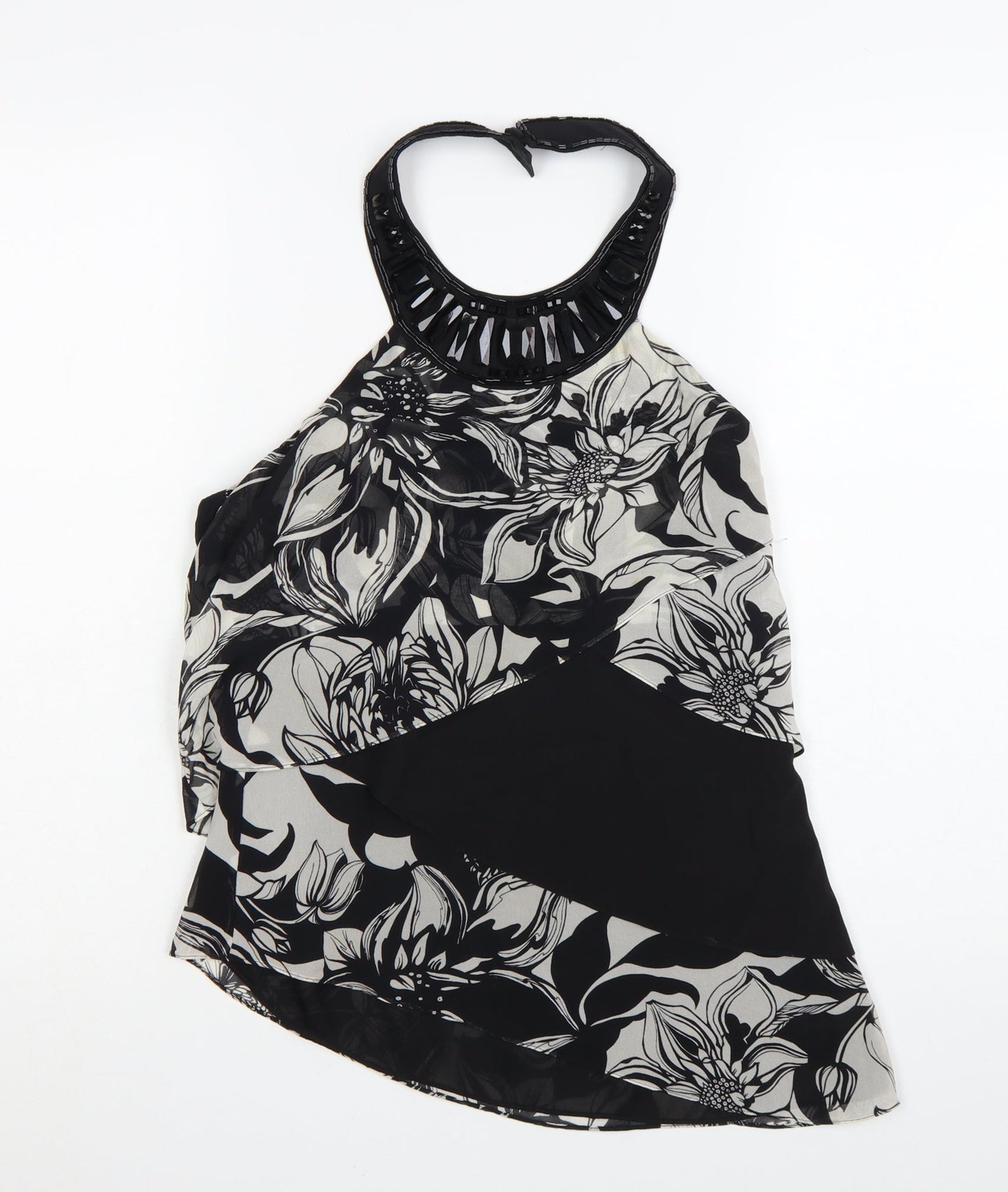 Karen Millen Women's Black Floral Halter Chiffon Blouse Size 10