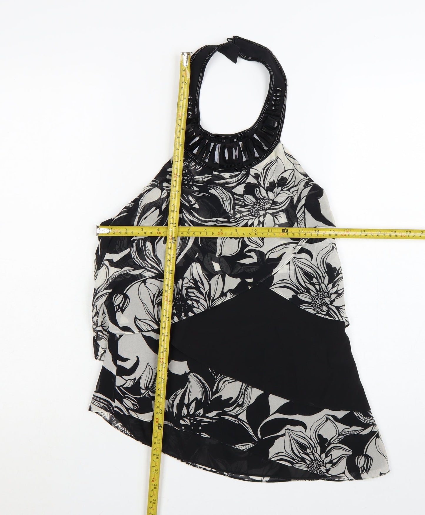 Karen Millen Women's Black Floral Halter Chiffon Blouse Size 10