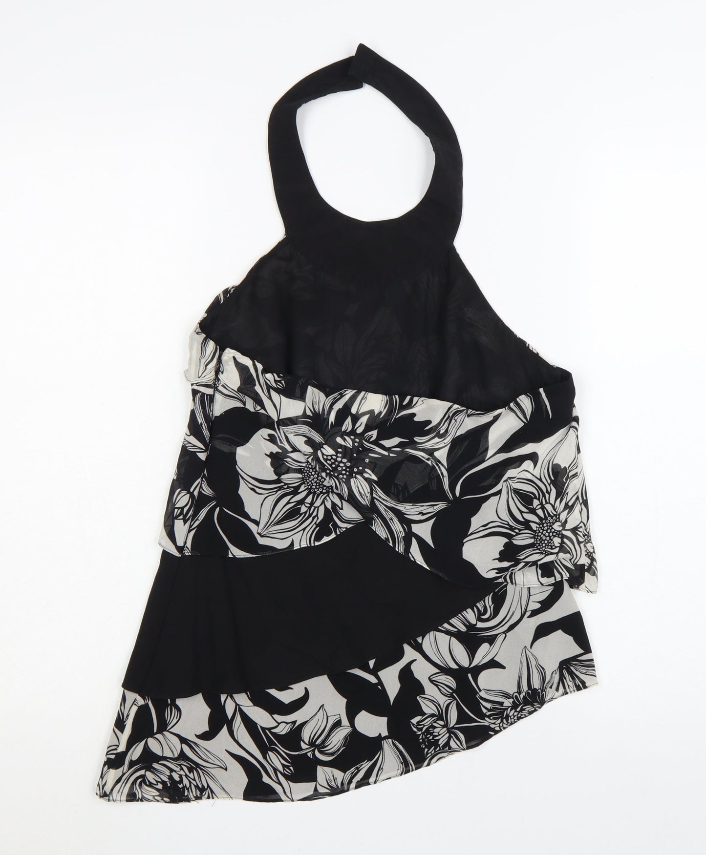 Karen Millen Women's Black Floral Halter Chiffon Blouse Size 10