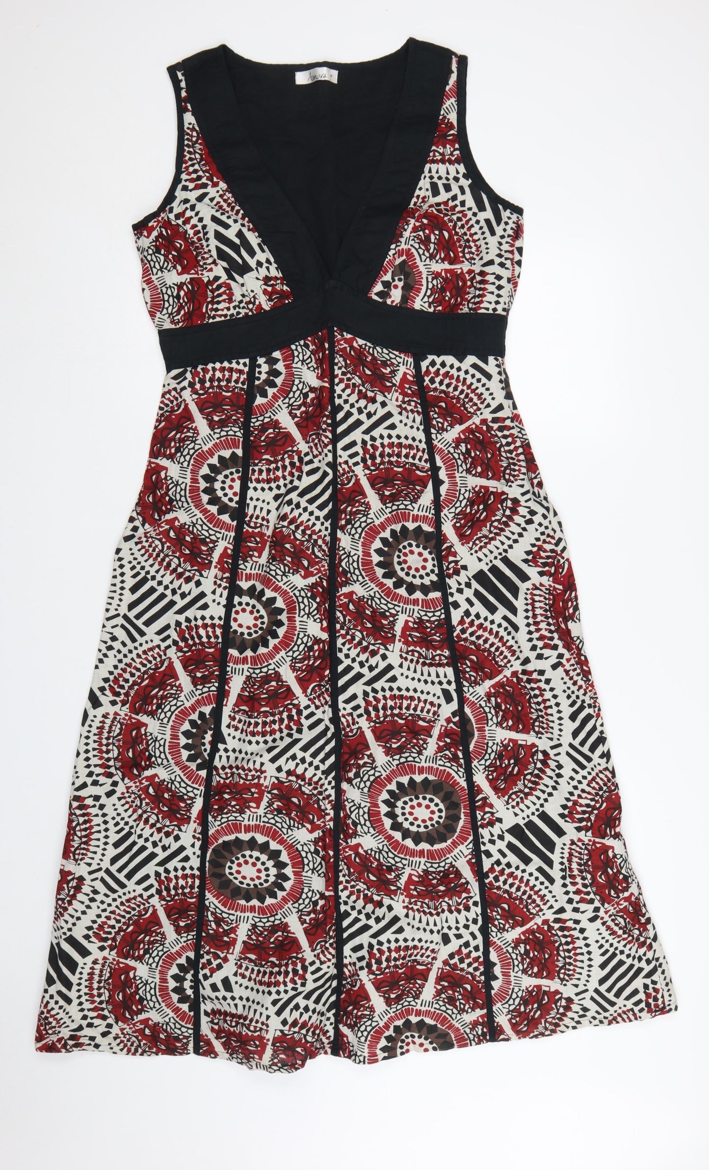 Amara Women's Red Geometric Fit & Flare Summer Dress Size 14