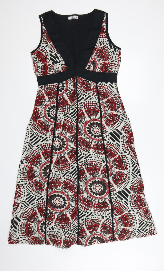 Amara Women's Red Geometric Fit & Flare Summer Dress Size 14