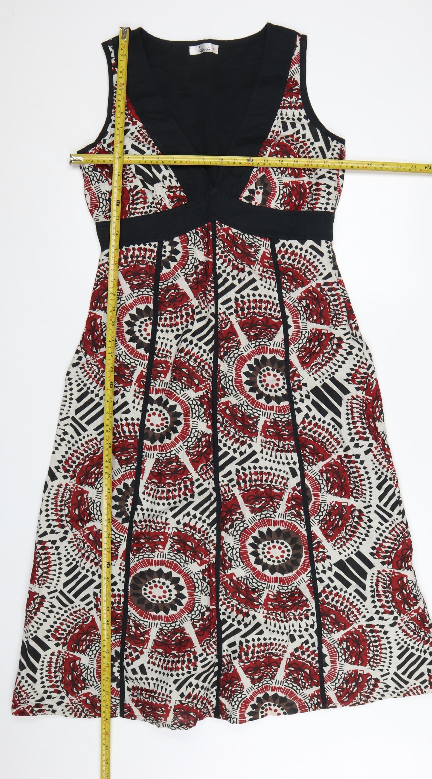 Amara Women's Red Geometric Fit & Flare Summer Dress Size 14