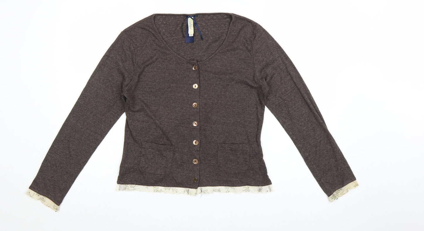 Mistral Women Brown Cardigan Size 14 Cotton Blend Long Sleeve