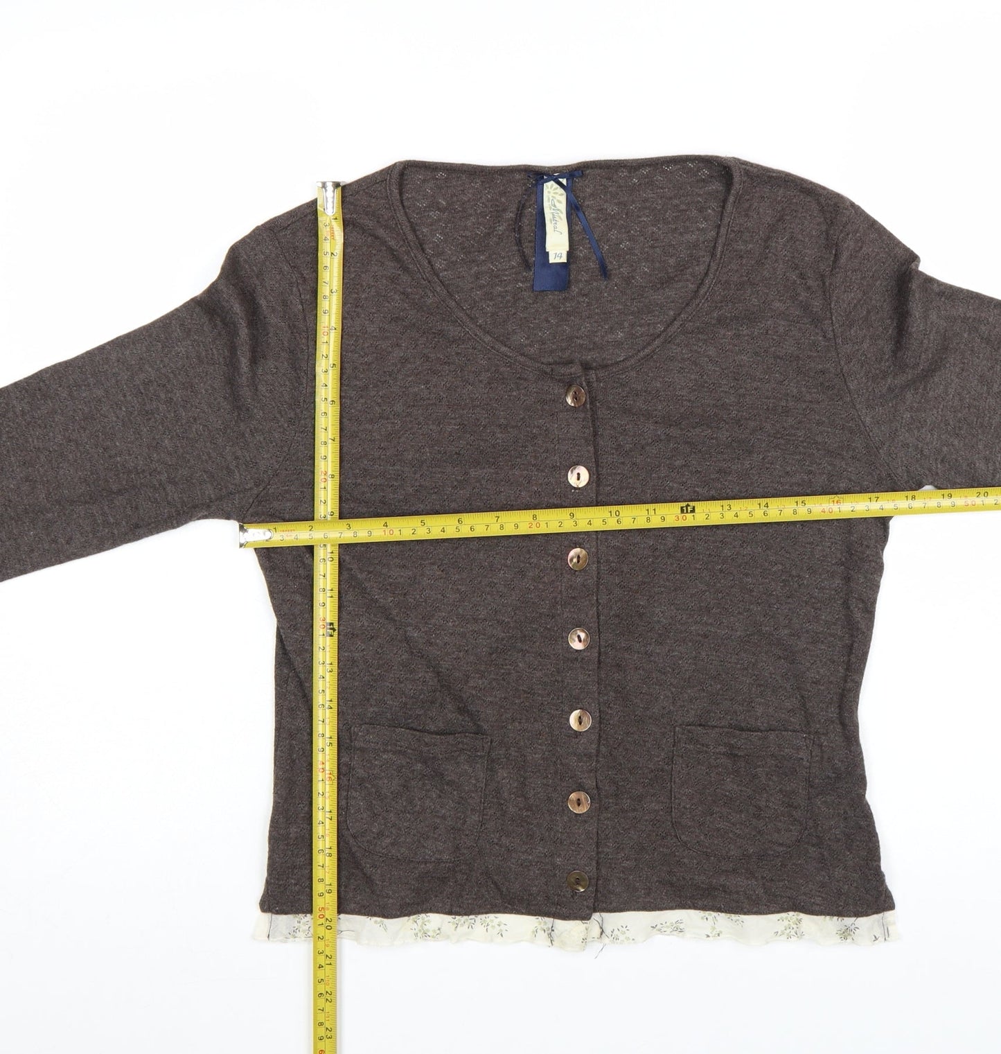 Mistral Women Brown Cardigan Size 14 Cotton Blend Long Sleeve