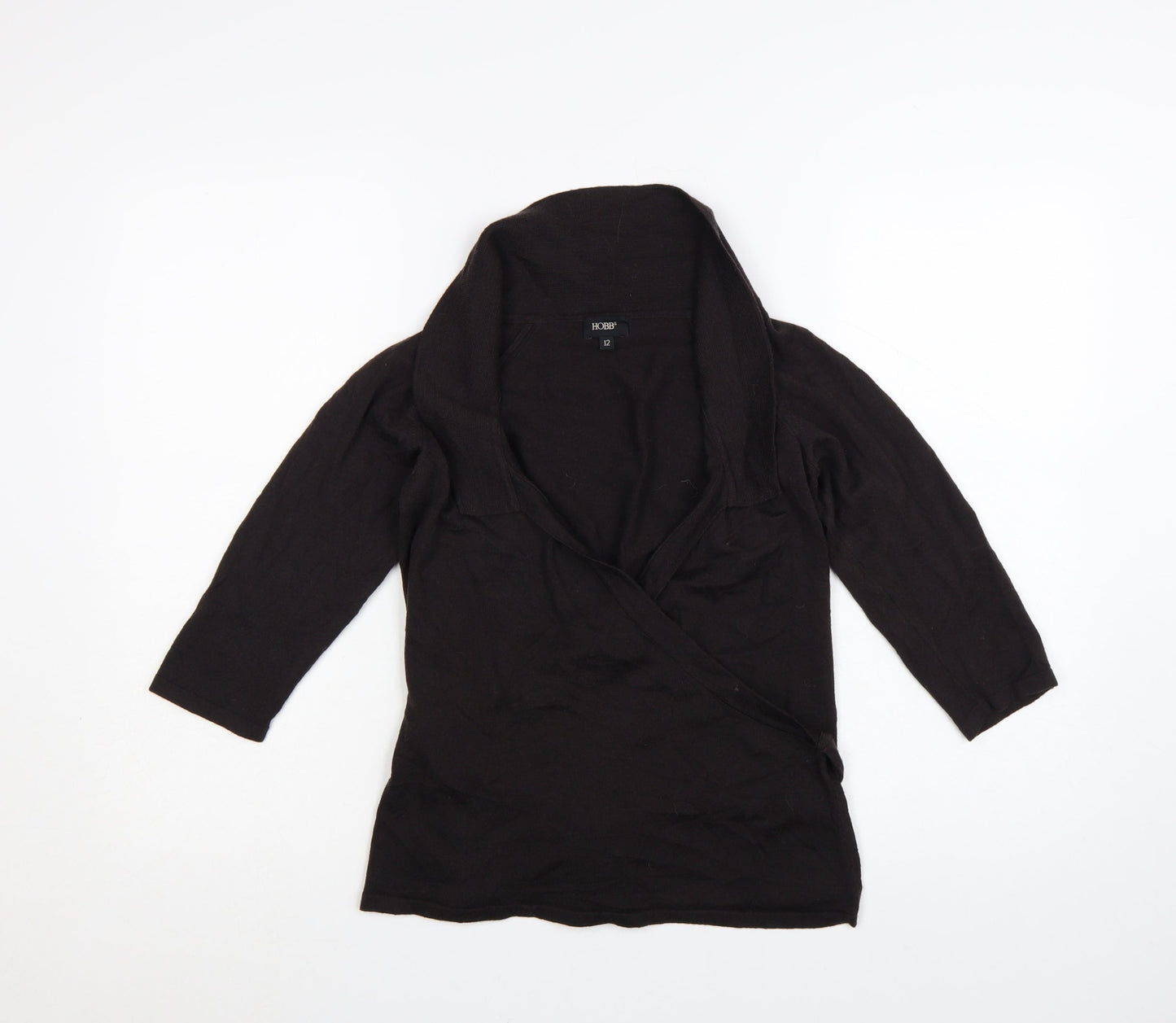 Hobbs Women Black Size 12 Wrap Knit 3/4 Sleeve Jumper