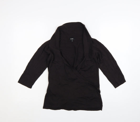 Hobbs Women Black Size 12 Wrap Knit 3/4 Sleeve Jumper