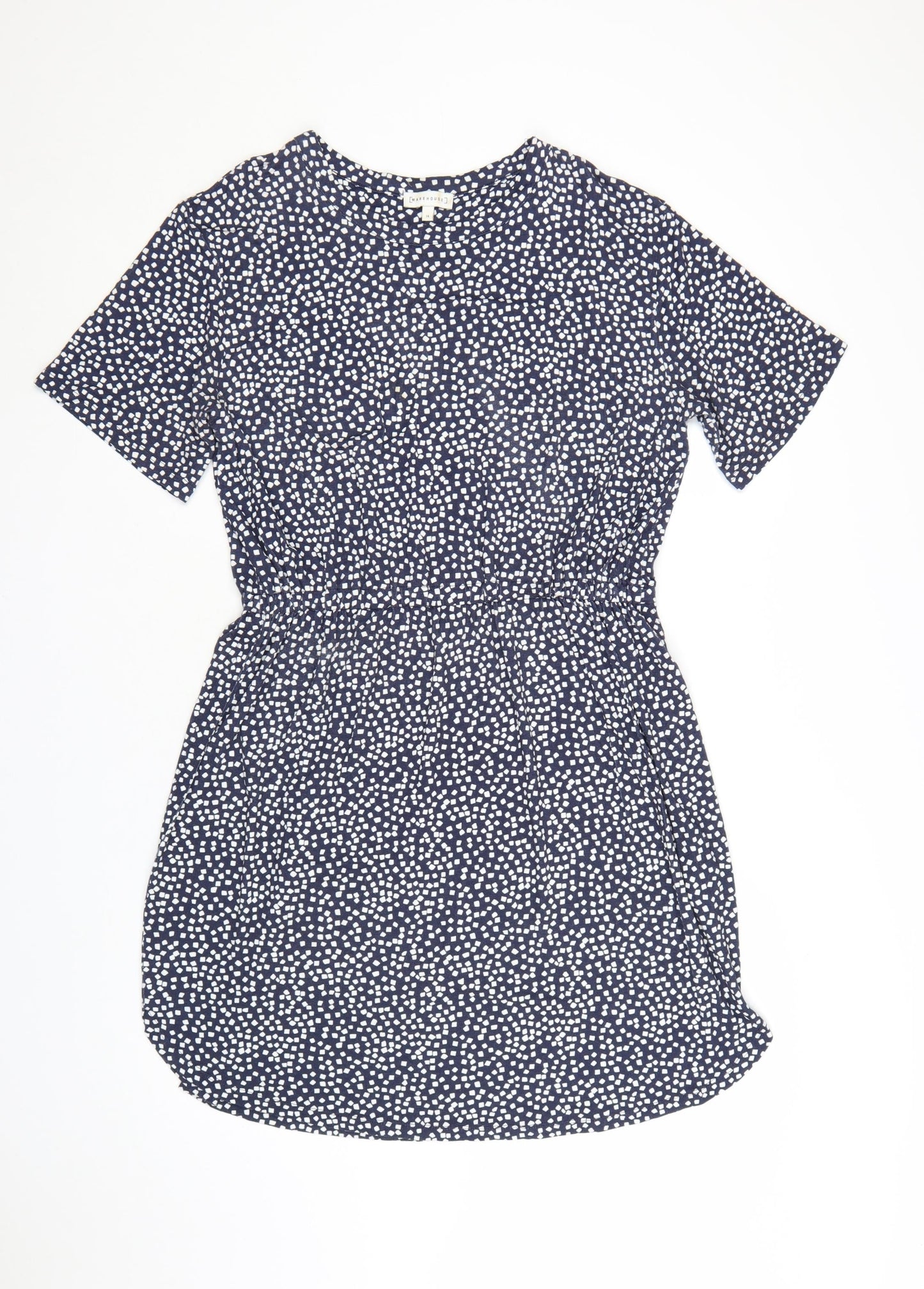 Warehouse Women Blue Geometric Short Sleeve Shift Dress Size 14