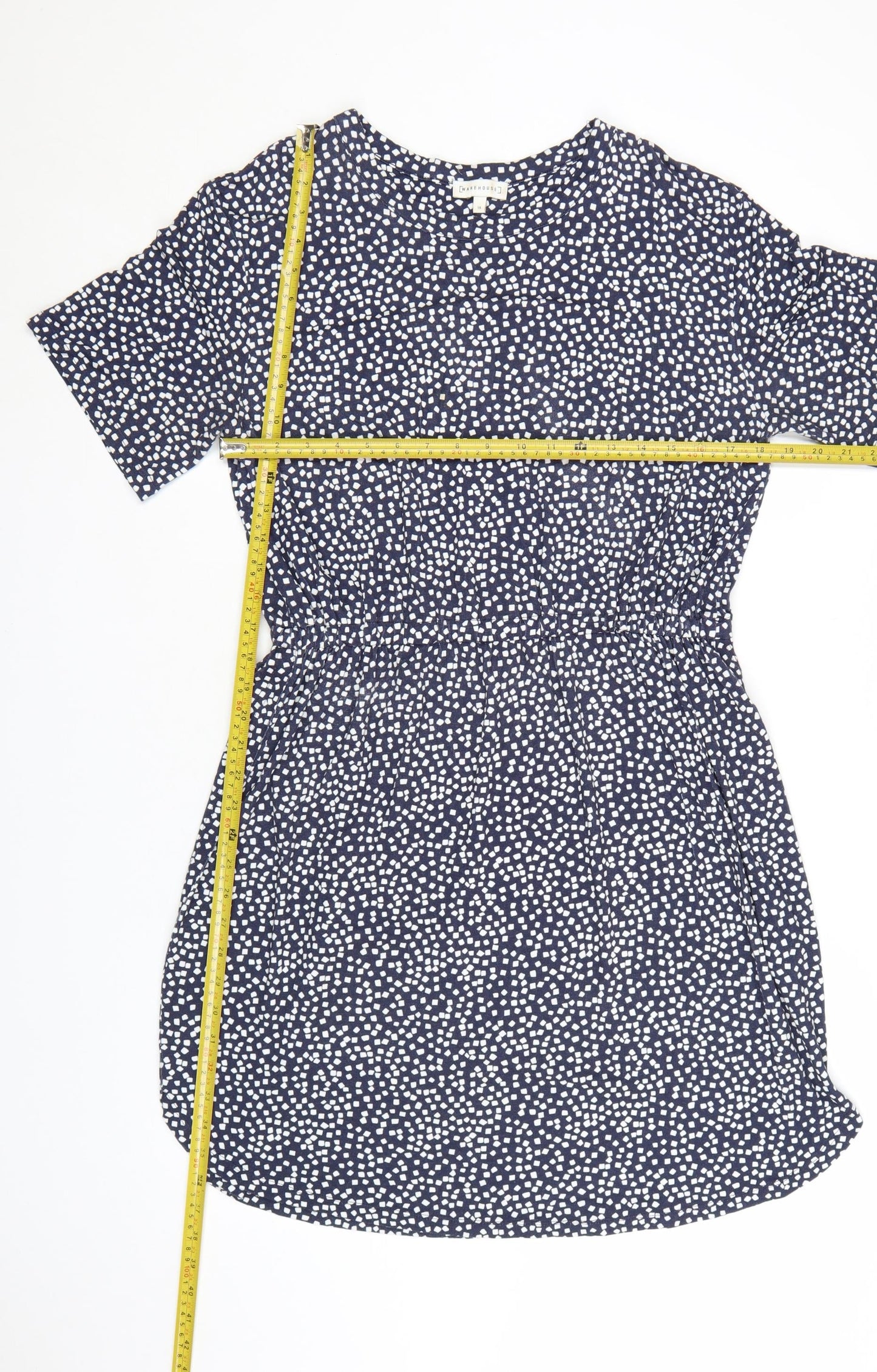 Warehouse Women Blue Geometric Short Sleeve Shift Dress Size 14