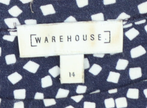 Warehouse Women Blue Geometric Short Sleeve Shift Dress Size 14