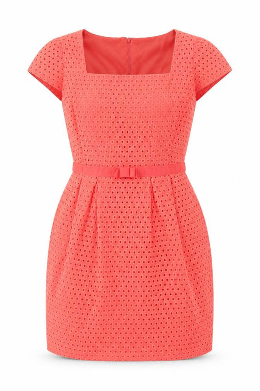 South Women Pink Cotton Belted Eyelet Shift Dress Size 14