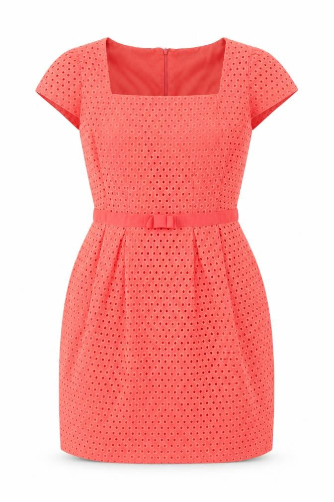 South Women Pink Cotton Belted Eyelet Shift Dress Size 14